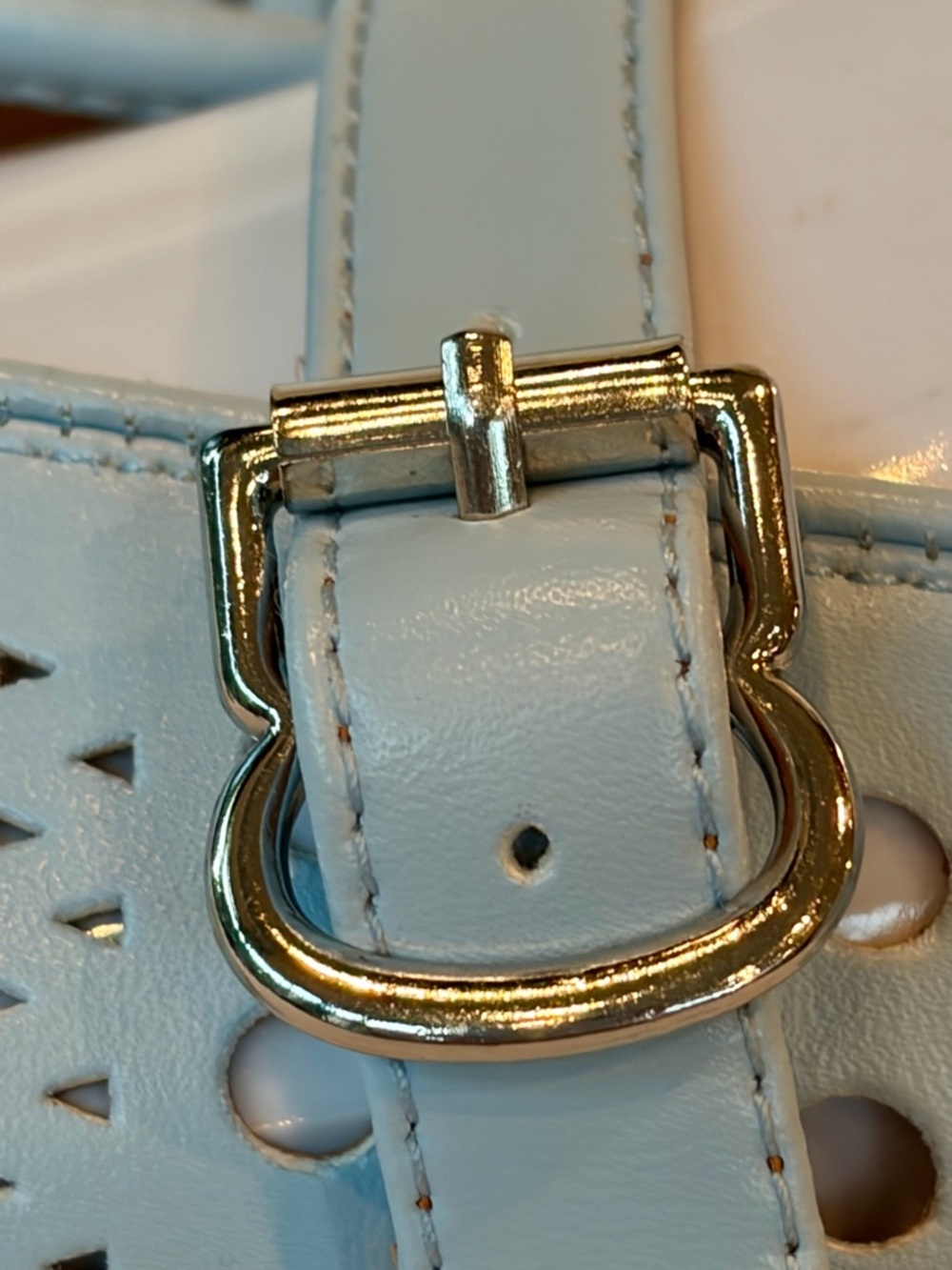 Perforated Mary Jane Flats, vegan leather, light blue, EUC, 41, (10.5) - Picture 8 of 14